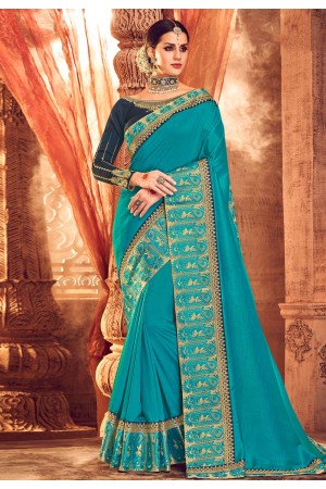 Blue satin festival wear saree  1912